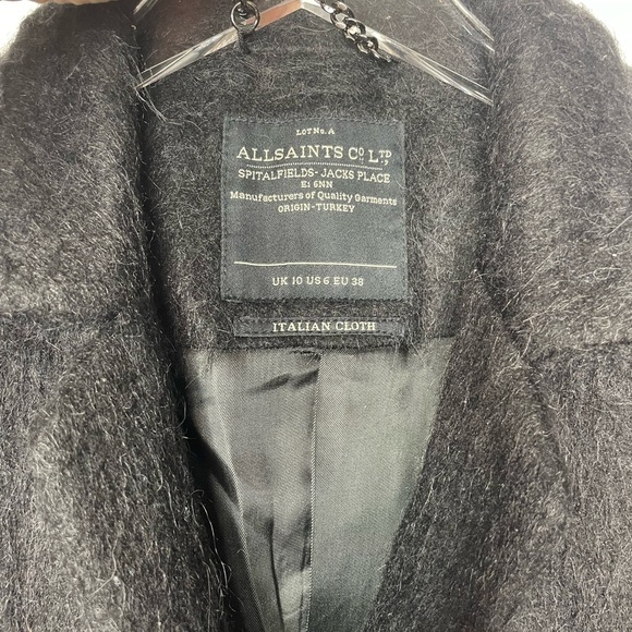 All Saints Strand Crombie Colorblock Jacket Sweater Size 6 Black Grey/Brown - Picture 6 of 9